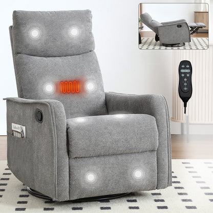 Fauteuil inclinable manuel à massage thermique, pivotant à 360°, tissu à bascule
