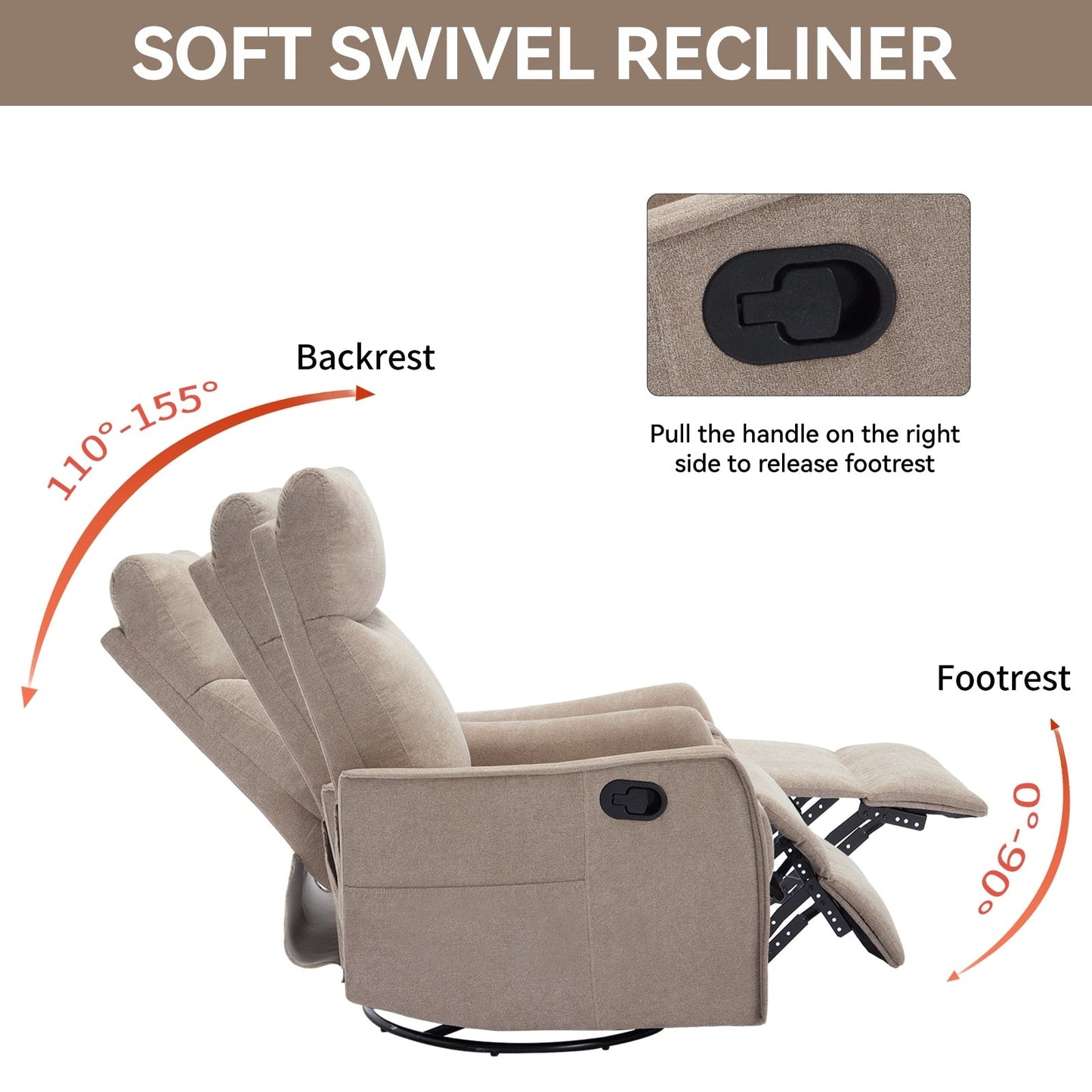 Fauteuil inclinable manuel à massage thermique, pivotant à 360°, tissu à bascule
