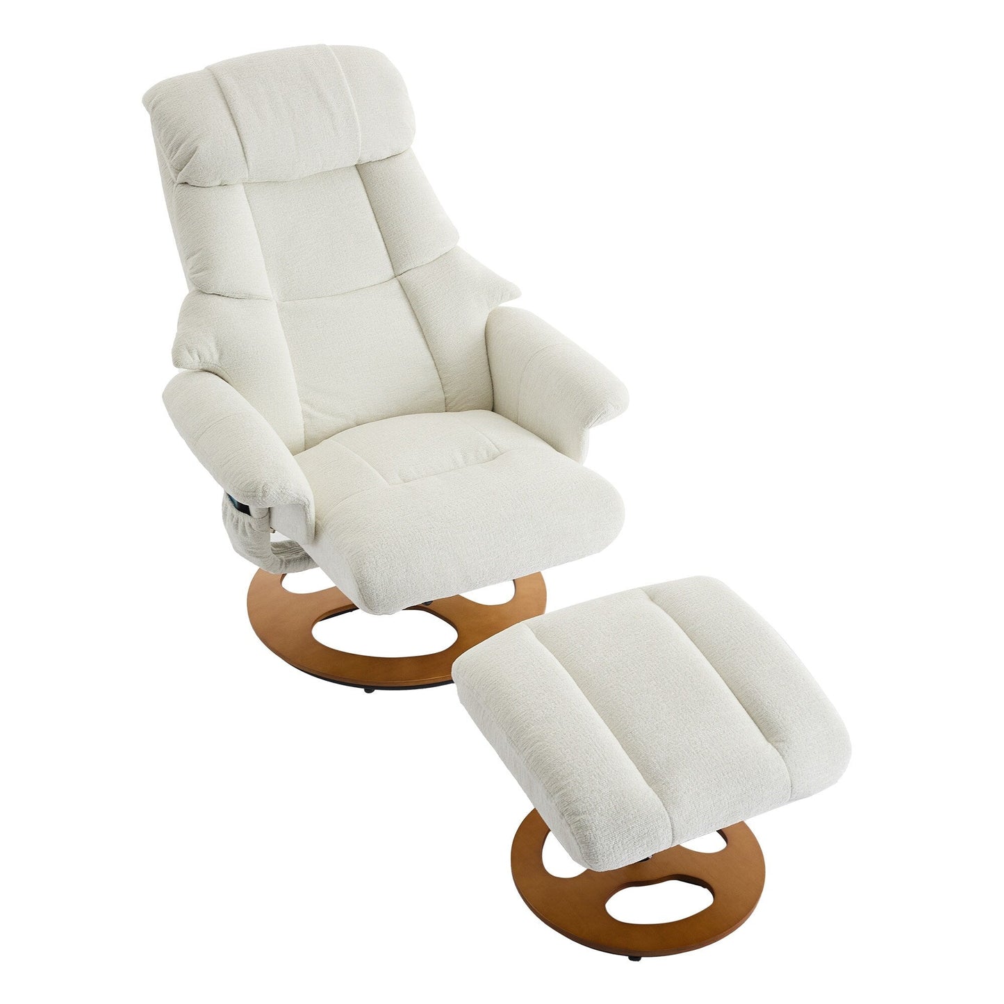 Fauteuil de massage chauffant, pivotant et inclinable, en tissu chenille, avec repose-pieds, dossier réglable et télécommande