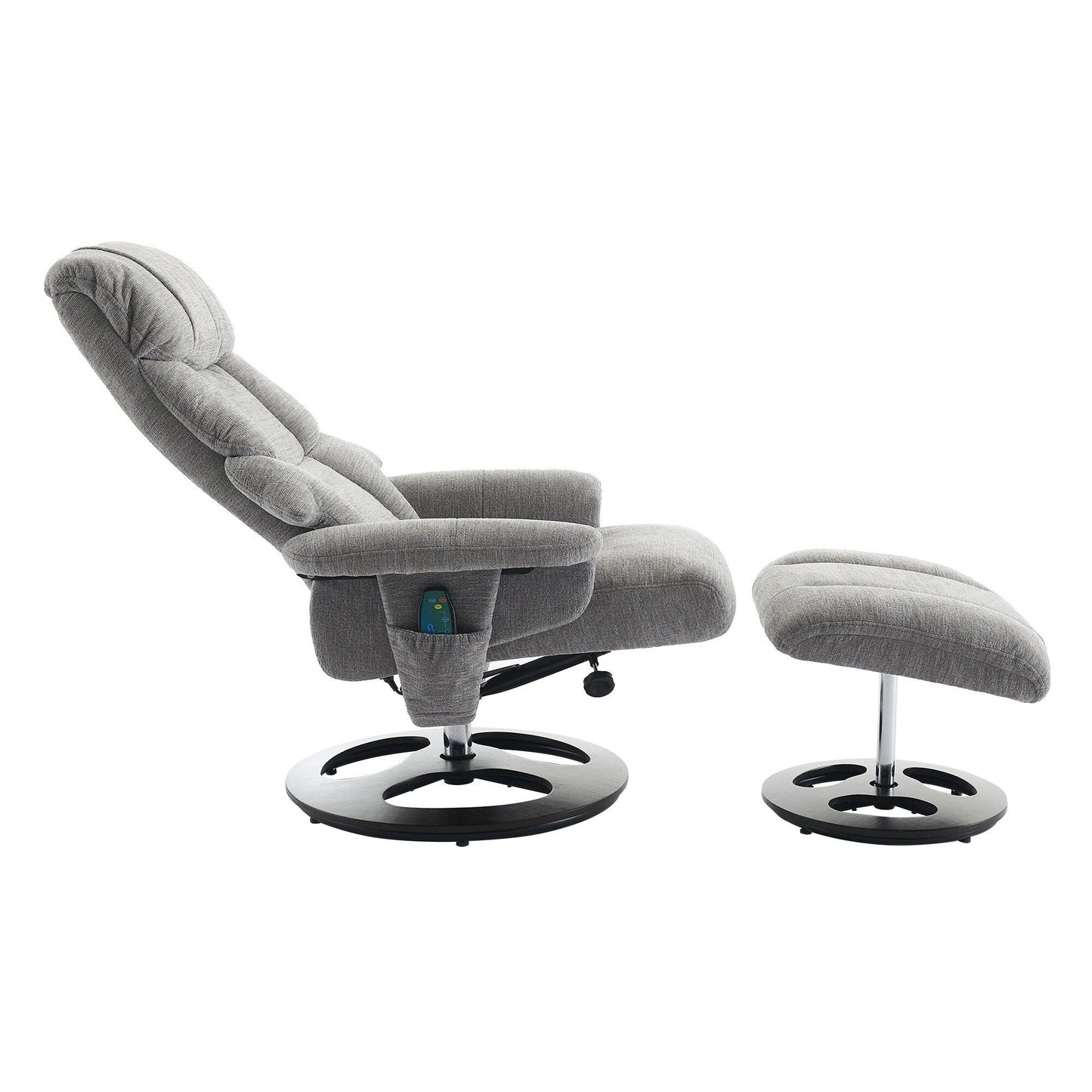 Fauteuil de massage chauffant, pivotant et inclinable, en tissu chenille, avec repose-pieds, dossier réglable et télécommande