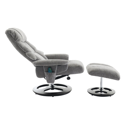 Fauteuil de massage chauffant, pivotant et inclinable, en tissu chenille, avec repose-pieds, dossier réglable et télécommande
