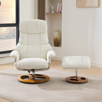 Fauteuil de massage chauffant, pivotant et inclinable, en tissu chenille, avec repose-pieds, dossier réglable et télécommande