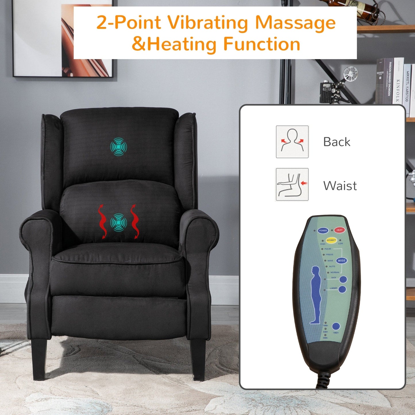 Fauteuil inclinable de massage chauffant avec télécommande pour chauffage lombaire