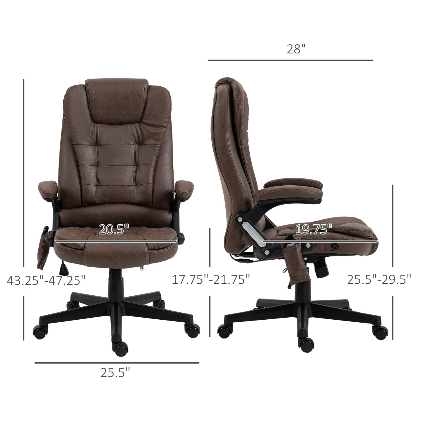 Fauteuil de bureau chauffant en microfibre avec massage à 6 points, dossier inclinable, hauteur réglable et télécommande
