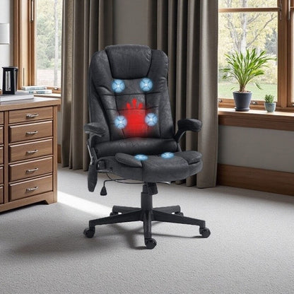 Fauteuil de bureau chauffant en microfibre avec massage à 6 points, dossier inclinable, hauteur réglable et télécommande