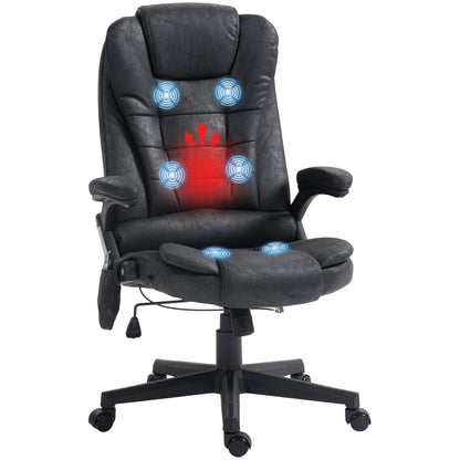 Fauteuil de bureau chauffant en microfibre avec massage à 6 points, dossier inclinable, hauteur réglable et télécommande