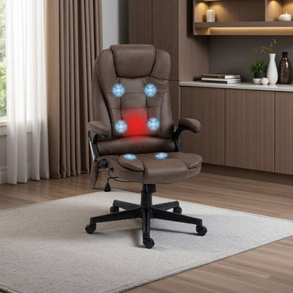 Fauteuil de bureau chauffant en microfibre avec massage à 6 points, dossier inclinable, hauteur réglable et télécommande