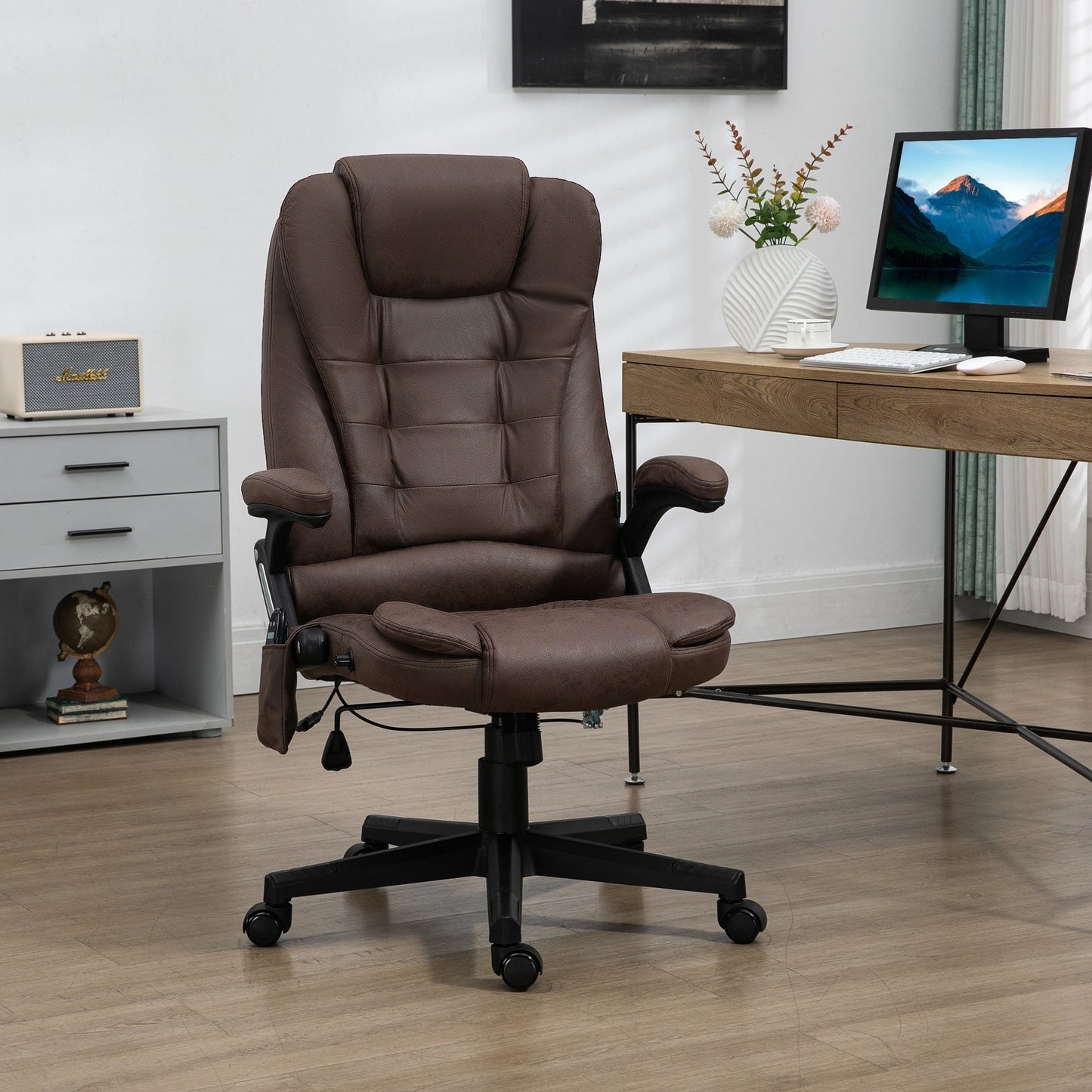 Fauteuil de bureau chauffant en microfibre avec massage à 6 points, dossier inclinable, hauteur réglable et télécommande