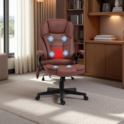 Fauteuil de bureau chauffant en microfibre avec massage à 6 points, dossier inclinable, hauteur réglable et télécommande