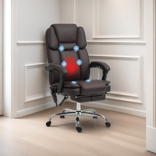 Fauteuil de bureau chauffant en cuir synthétique avec massage, dossier inclinable, hauteur réglable et repose-pieds extensible