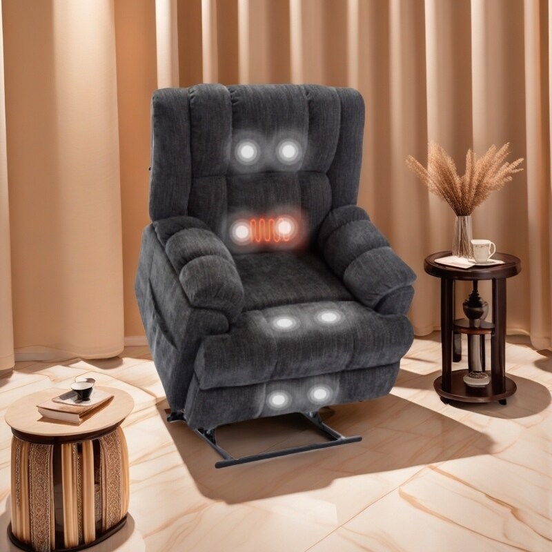 Fauteuil releveur robuste à double moteur pour personnes âgées avec chauffage, massage et inclinaison infinie, supporte jusqu'à 350 lb