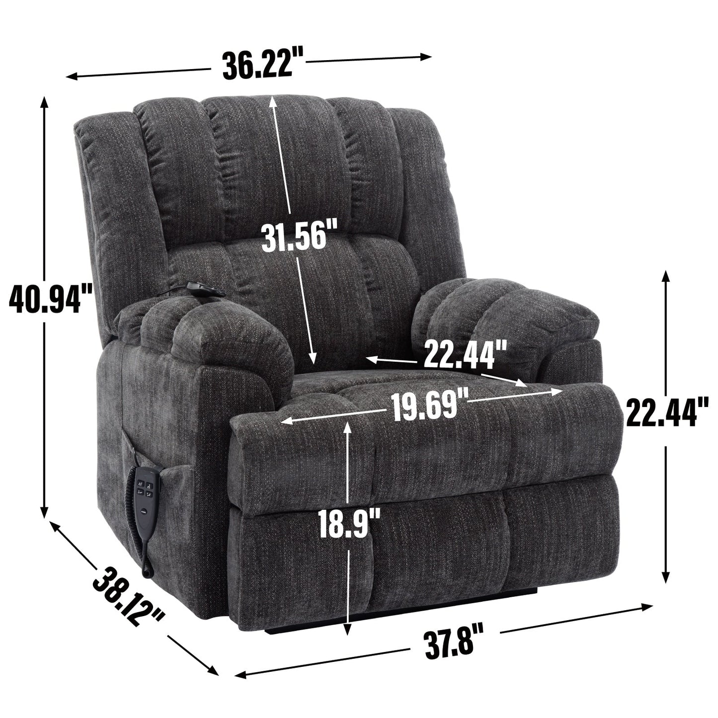 Fauteuil releveur robuste à double moteur pour personnes âgées avec chauffage, massage et inclinaison infinie, supporte jusqu'à 350 lb