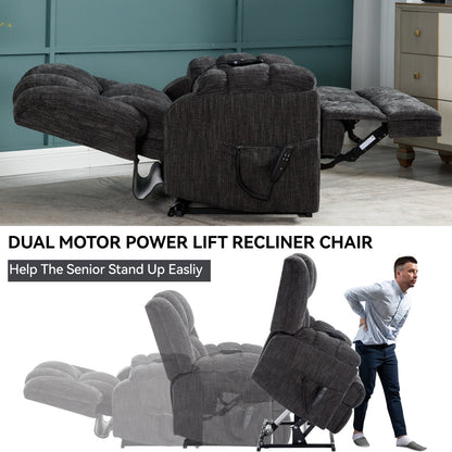 Fauteuil releveur robuste à double moteur pour personnes âgées avec chauffage, massage et inclinaison infinie, supporte jusqu'à 350 lb