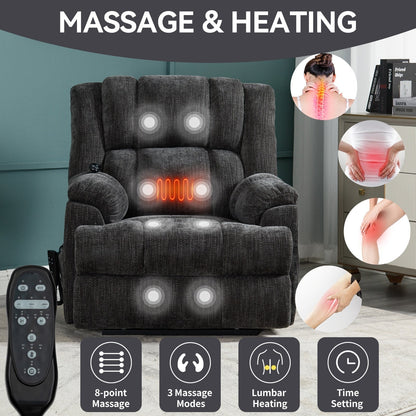 Fauteuil releveur robuste à double moteur pour personnes âgées avec chauffage, massage et inclinaison infinie, supporte jusqu'à 350 lb