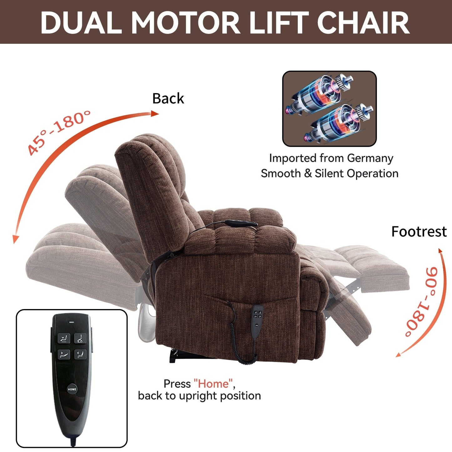 Fauteuil releveur robuste à double moteur pour personnes âgées avec chauffage, massage et inclinaison infinie, supporte jusqu'à 350 lb