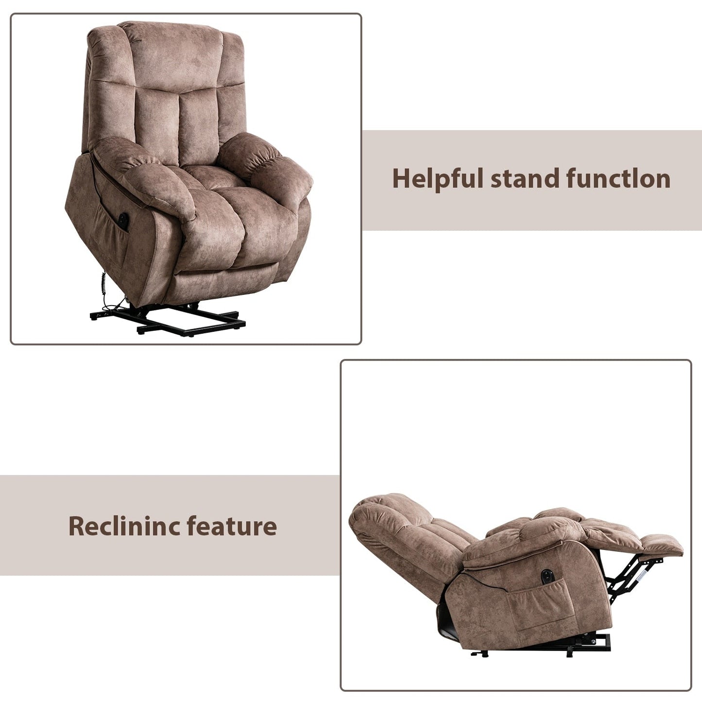 Fauteuil inclinable électrique robuste pour personnes âgées avec un design rembourré