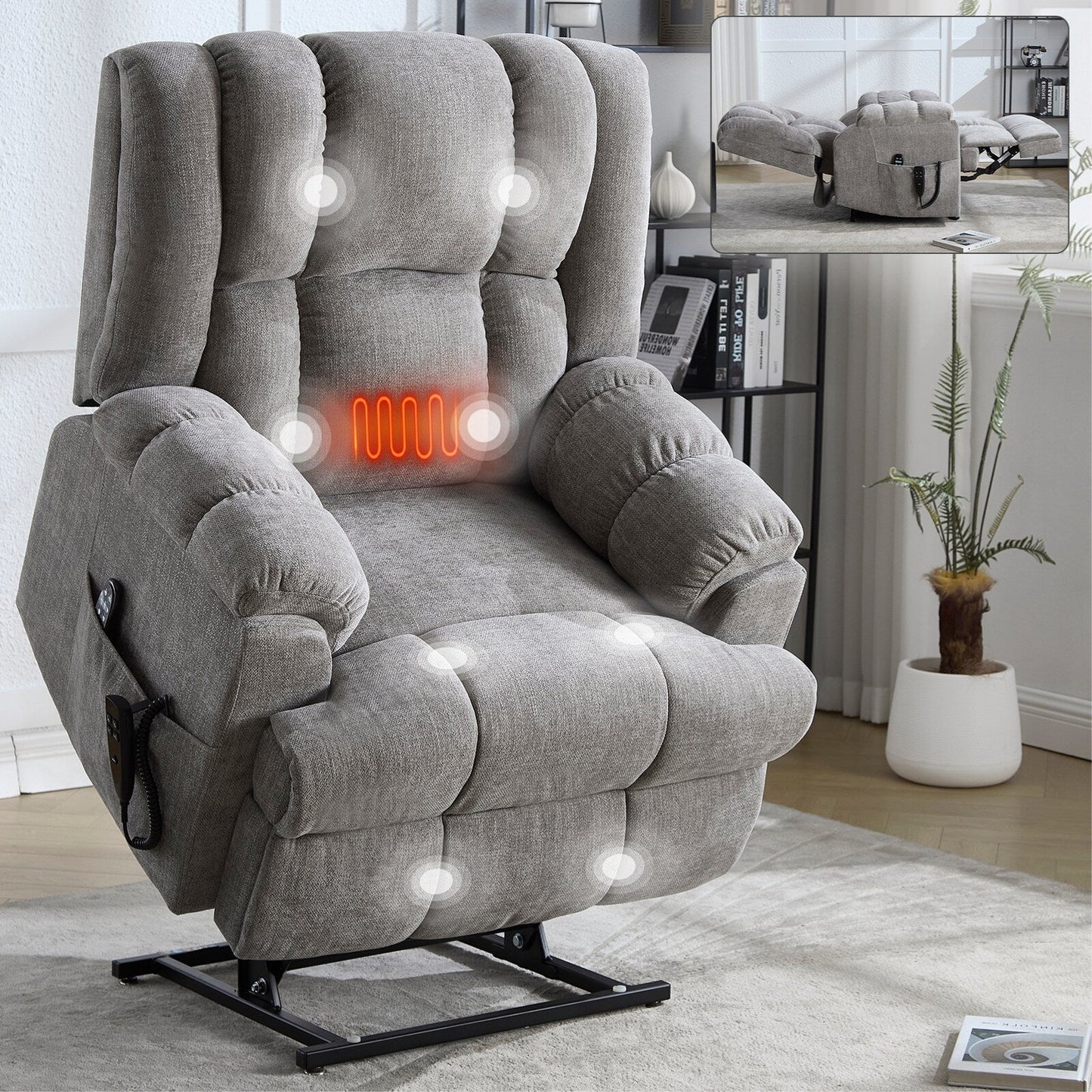 Fauteuil inclinable électrique robuste avec double moteur, fonctions de chauffage et de massage, canapé inclinable électrique à positions infinies