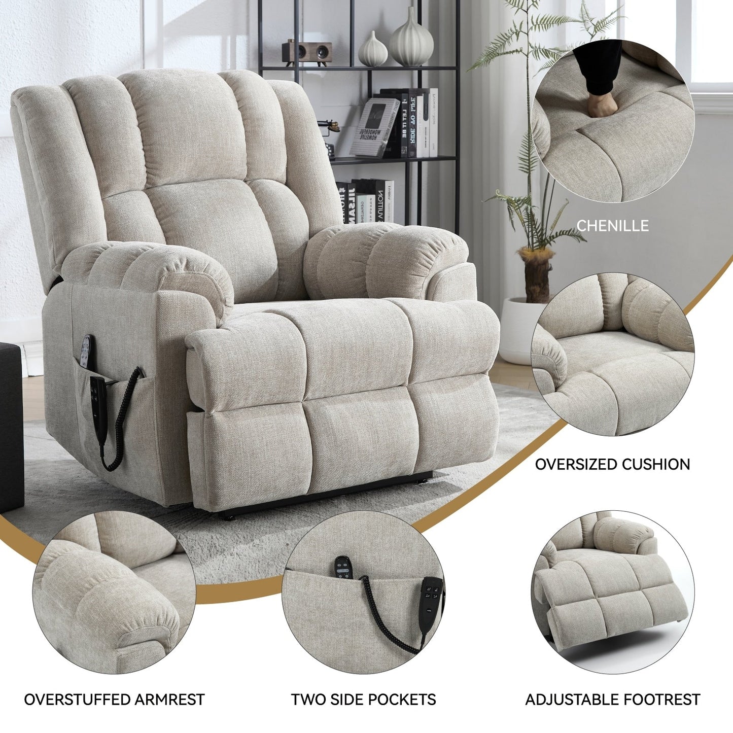 Fauteuil inclinable électrique robuste avec double moteur, fonctions de chauffage et de massage, canapé inclinable électrique à positions infinies