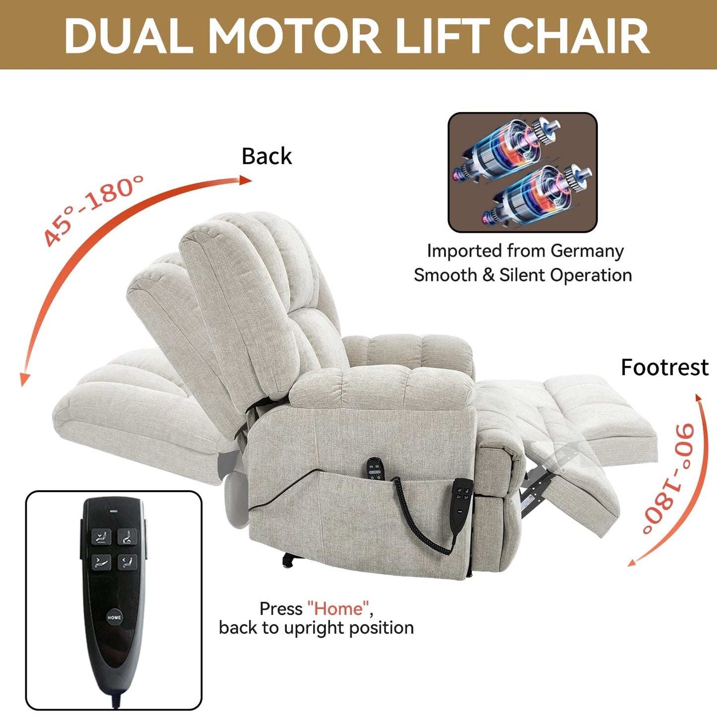 Fauteuil inclinable électrique robuste avec double moteur, fonctions de chauffage et de massage, canapé inclinable électrique à positions infinies