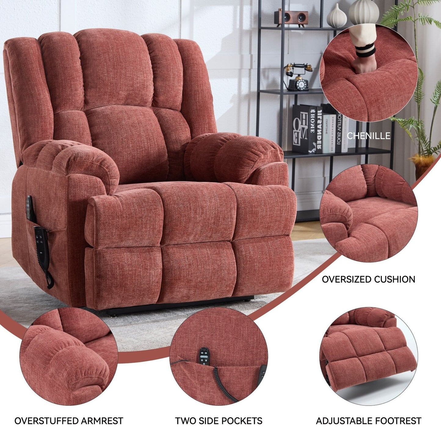Fauteuil inclinable électrique robuste avec double moteur, fonctions de chauffage et de massage, canapé inclinable électrique à positions infinies