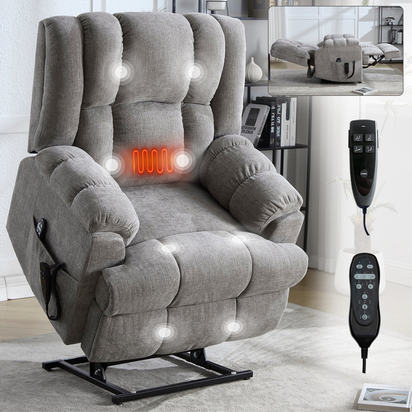 Fauteuil inclinable électrique robuste avec double moteur, fonctions de chauffage et de massage, canapé inclinable électrique à positions infinies