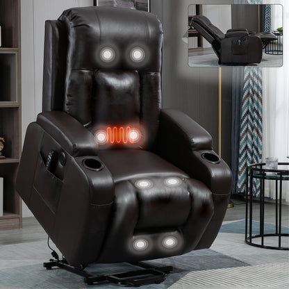 Fauteuil inclinable électrique robuste avec massage à 8 points, thermothérapie lombaire, chargement USB, deux porte-gobelets et sièges spacieux