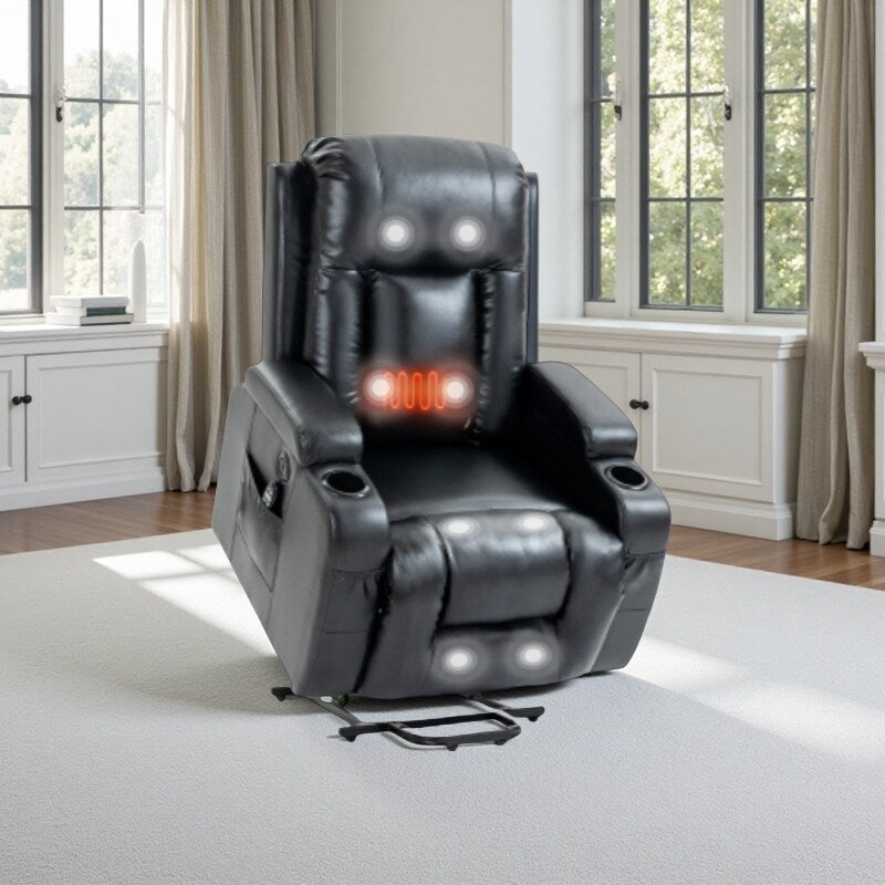 Fauteuil inclinable électrique robuste avec massage à 8 points, thermothérapie lombaire, chargement USB, deux porte-gobelets et sièges spacieux