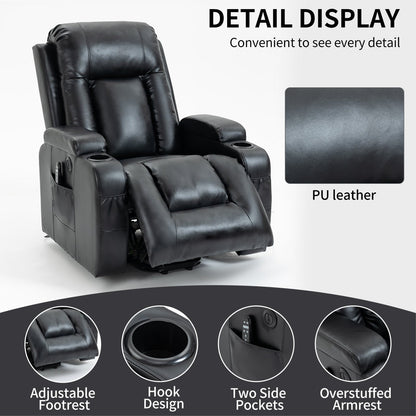 Fauteuil inclinable électrique robuste avec massage à 8 points, thermothérapie lombaire, chargement USB, deux porte-gobelets et sièges spacieux