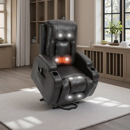 Fauteuil inclinable électrique robuste avec massage à 8 points, thermothérapie lombaire, chargement USB, deux porte-gobelets et sièges spacieux