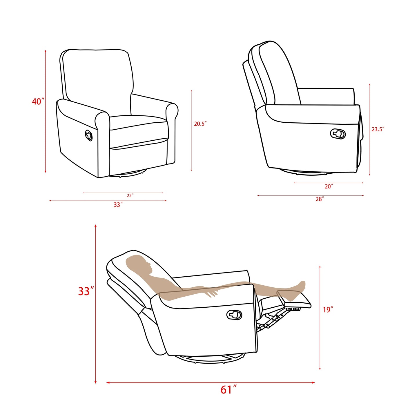 Fauteuil inclinable manuel pivotant à 360 degrés Heido, lot de 2