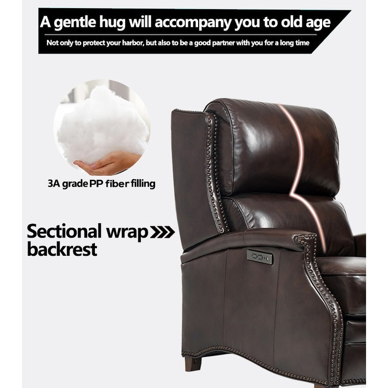 Fauteuil inclinable électrique en cuir véritable Hekkin avec appui-tête réglable et port USB Sièges de salon ultra-confortables