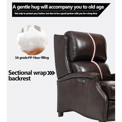 Fauteuil inclinable électrique en cuir véritable Hekkin avec appui-tête réglable et port USB Sièges de salon ultra-confortables