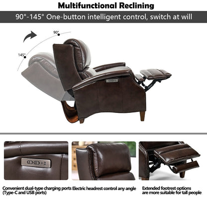 Fauteuil inclinable électrique en cuir véritable Hekkin avec appui-tête réglable et port USB Sièges de salon ultra-confortables