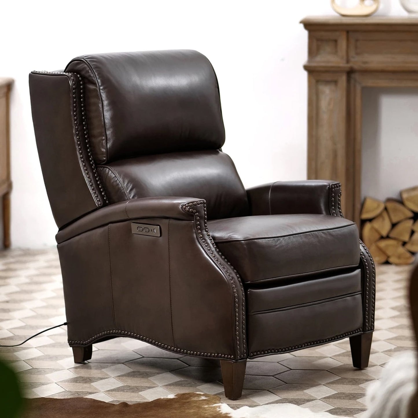 Fauteuil inclinable électrique en cuir véritable Hekkin avec appui-tête réglable et port USB Sièges de salon ultra-confortables