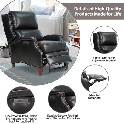 Fauteuil inclinable électrique en cuir véritable Hekkin avec appui-tête réglable et port USB Sièges de salon ultra-confortables