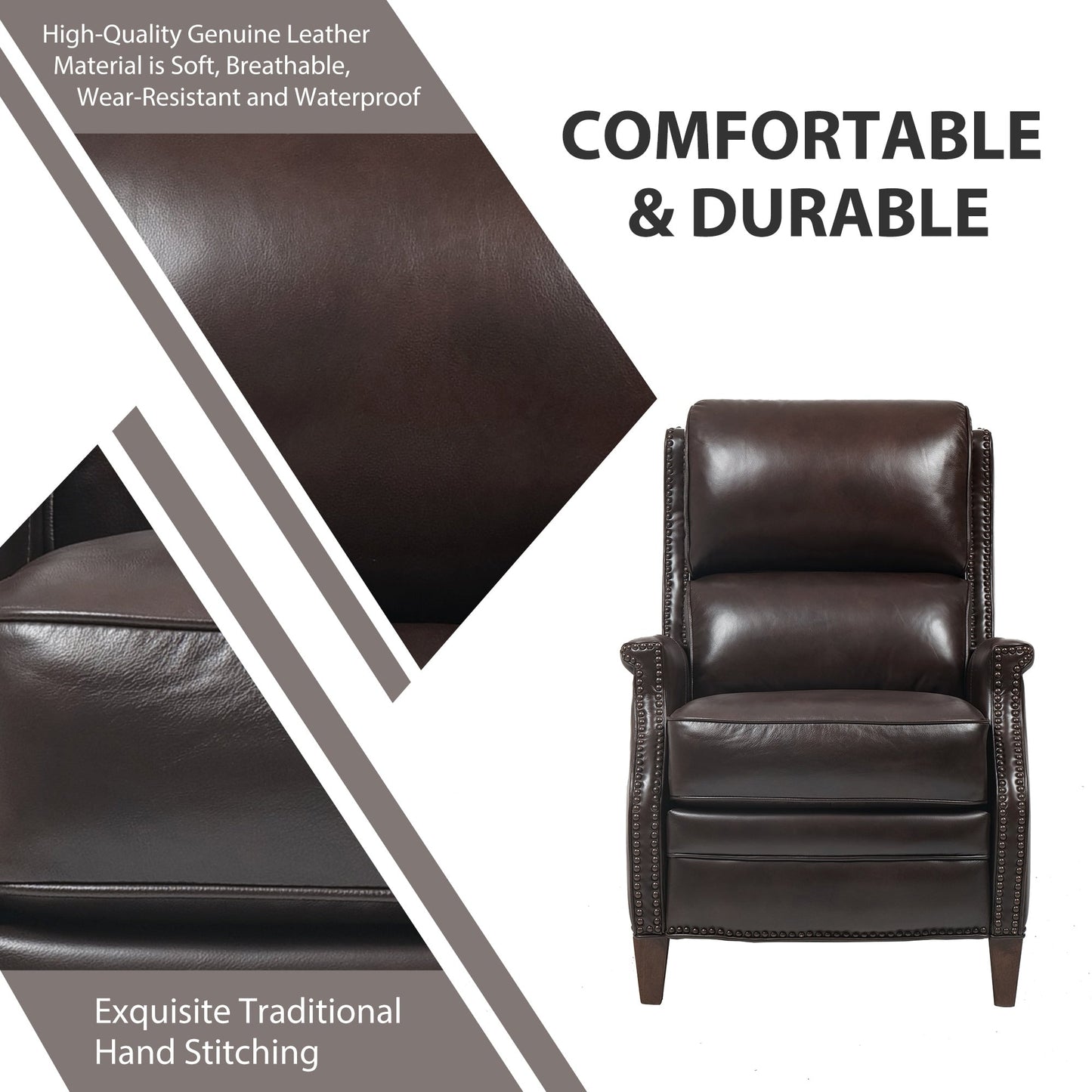 Fauteuil inclinable électrique en cuir véritable Hekkin avec appui-tête réglable et port USB Sièges de salon ultra-confortables