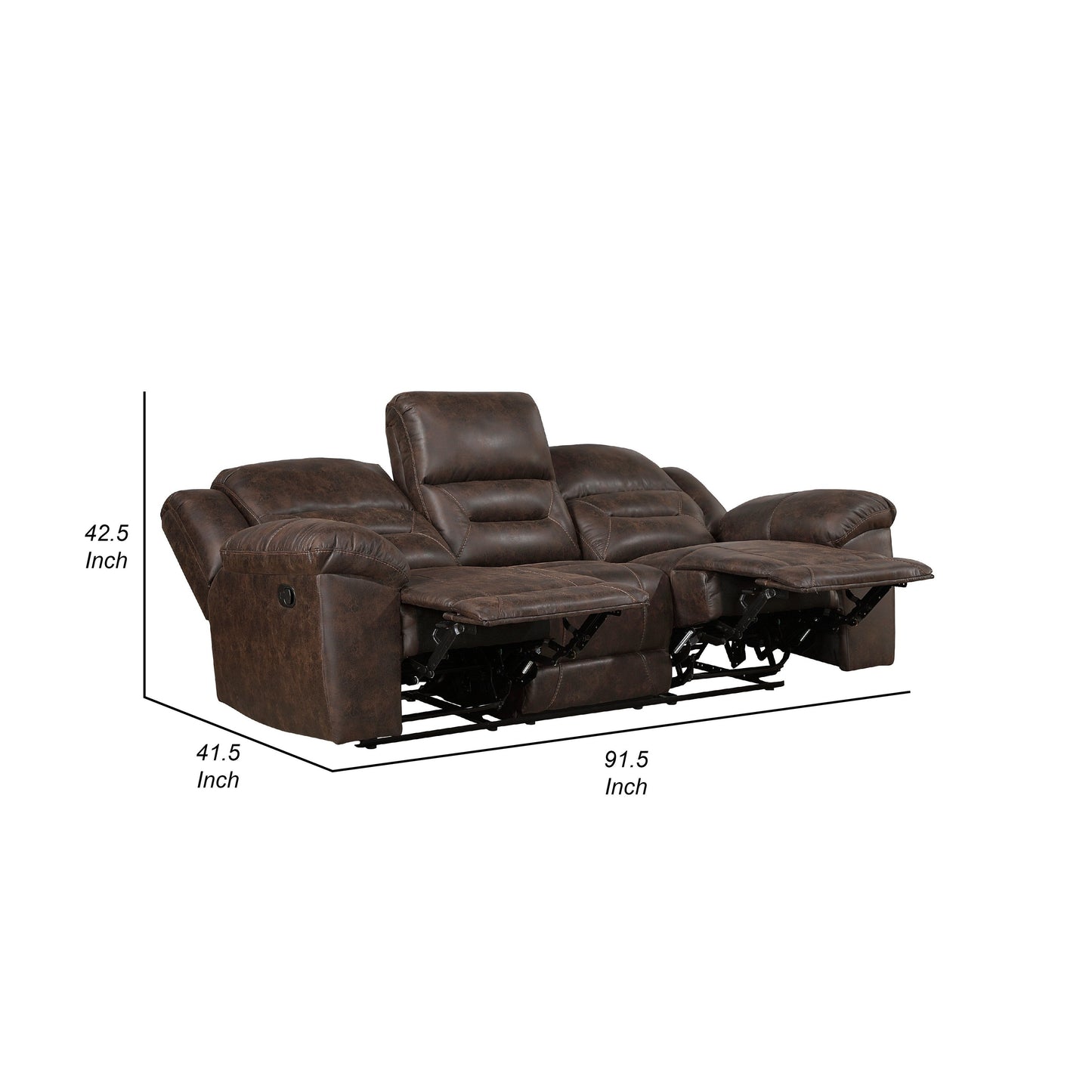 Canapé inclinable manuel double Henry, coussin capitonné, microfibre marron foncé