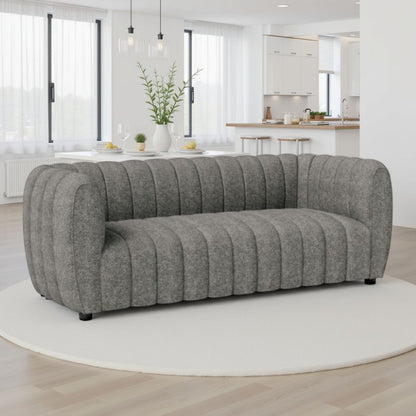 Canapé Hery, 58 cm, boucle grise, détails capitonnés verticaux