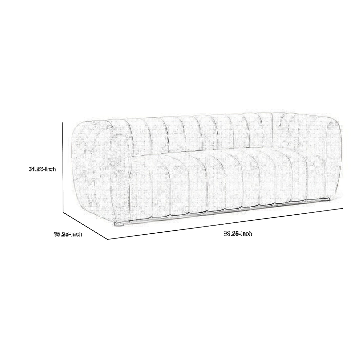 Canapé Hery, 83 pouces, boucle noire, détails capitonnés à canaux verticaux