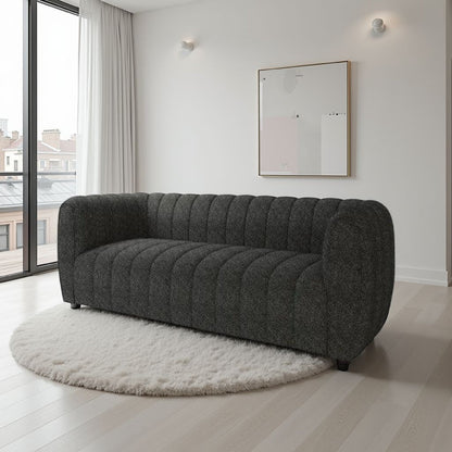 Canapé Hery, 83 pouces, boucle noire, détails capitonnés à canaux verticaux