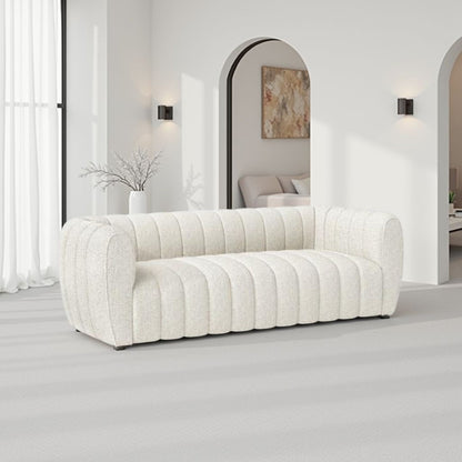 Canapé Hery, 83 pouces, boucle blanche, détails capitonnés à canaux verticaux