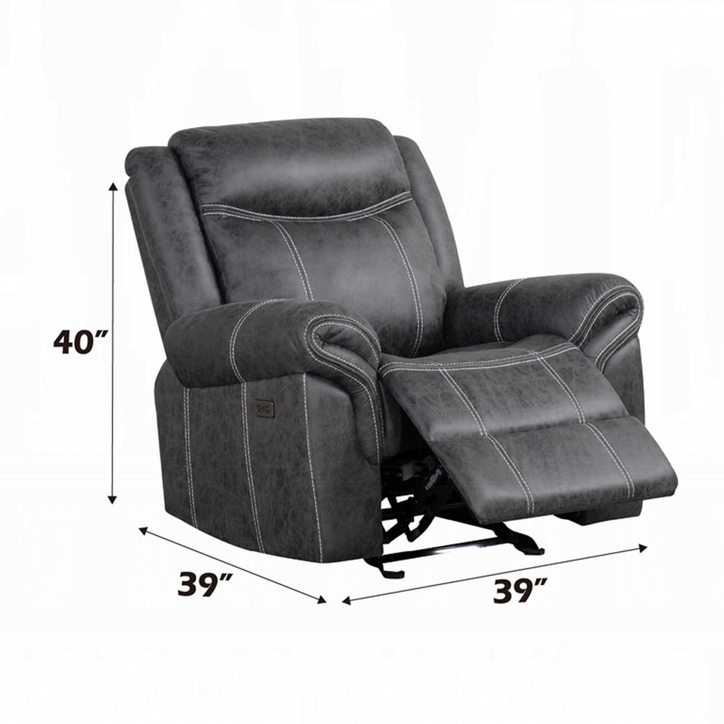 Fauteuil inclinable électrique Hesy, ports USB, microfibre douce gris foncé