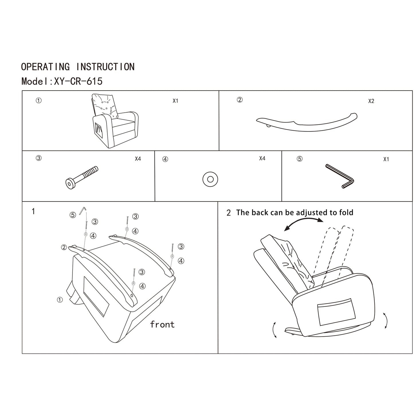 Fauteuil inclinable réglable à dossier haut avec pieds en bois massif, poches de rangement latérales et confort accru pour balcon