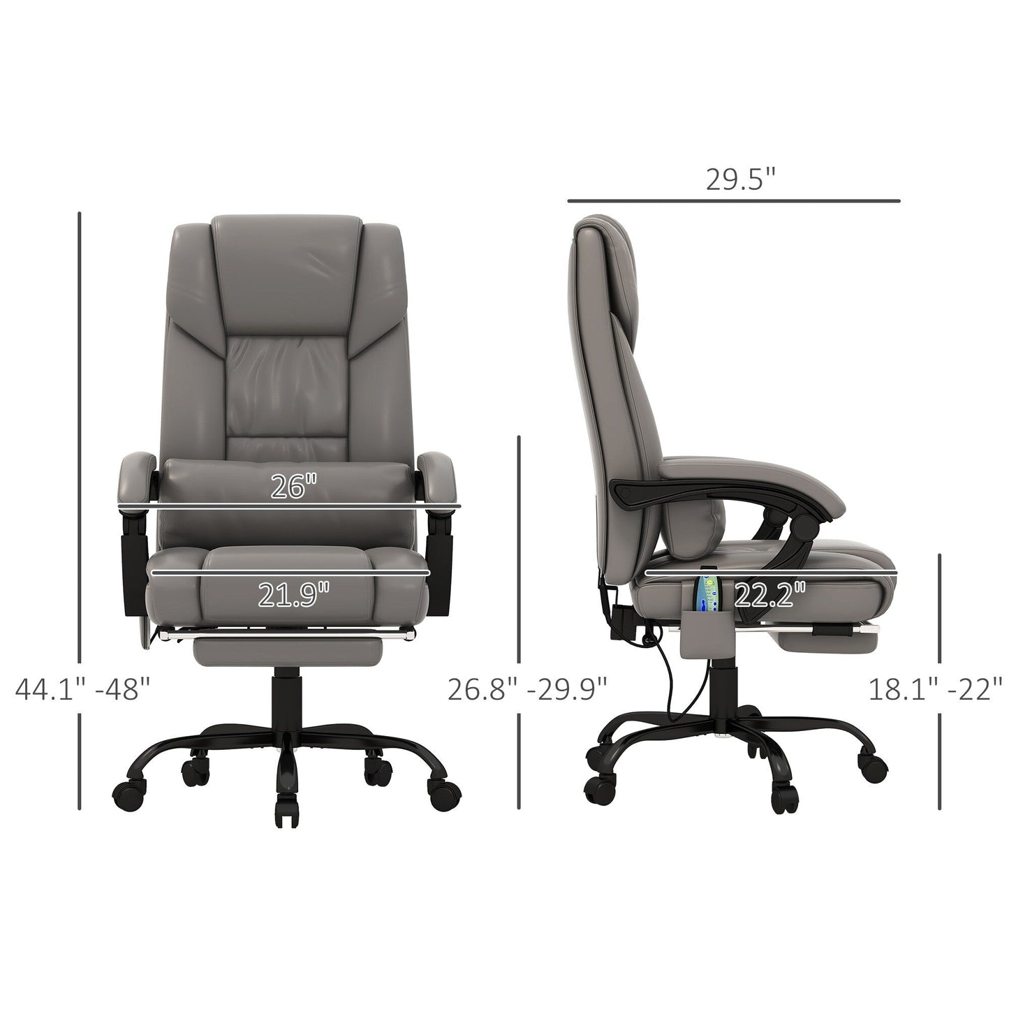 Fauteuil de bureau exécutif à dossier haut, fauteuil inclinable de massage par vibrations à 6 points avec support lombaire et télécommande