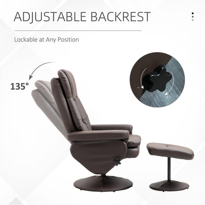 Fauteuil inclinable pivotant en similicuir à dossier haut avec dossier réglable, repose-pieds ottoman et base enveloppée robuste pour le salon