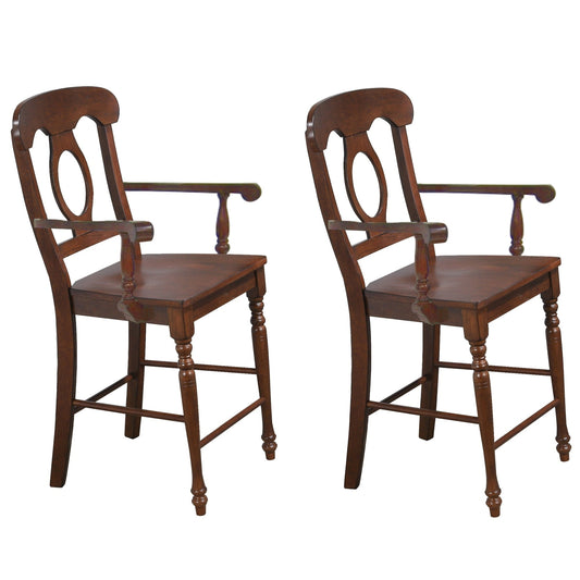 Tabourets de bar en bois à dossier haut - 42,5 - Marron - Lot de 2