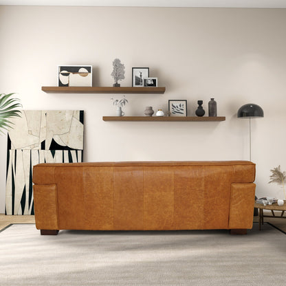 Canapé Highclere en cuir véritable confortable et moderne du milieu du siècle