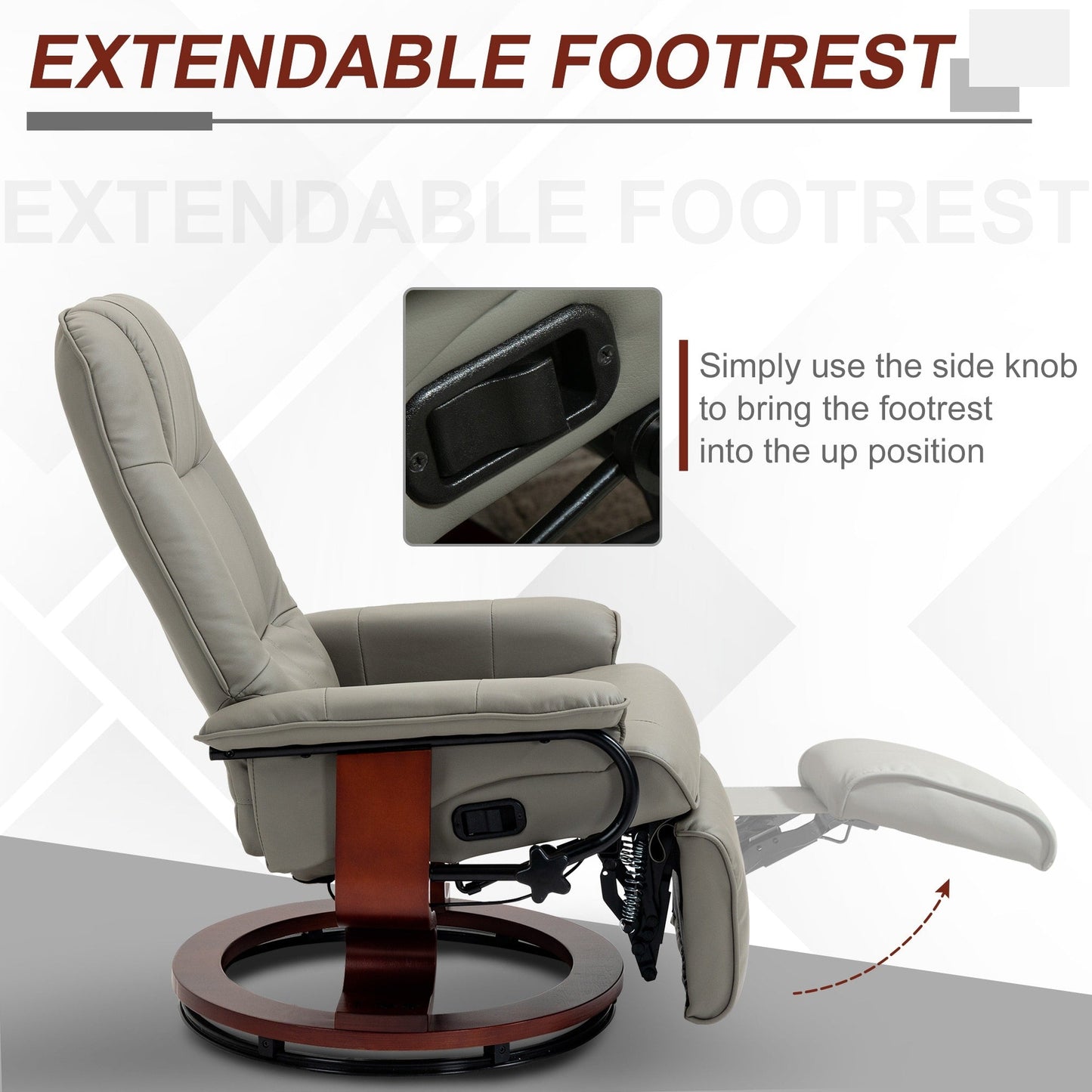 Fauteuil inclinable manuel pivotant et réglable en similicuir HomCom avec repose-pieds confortable et relaxant