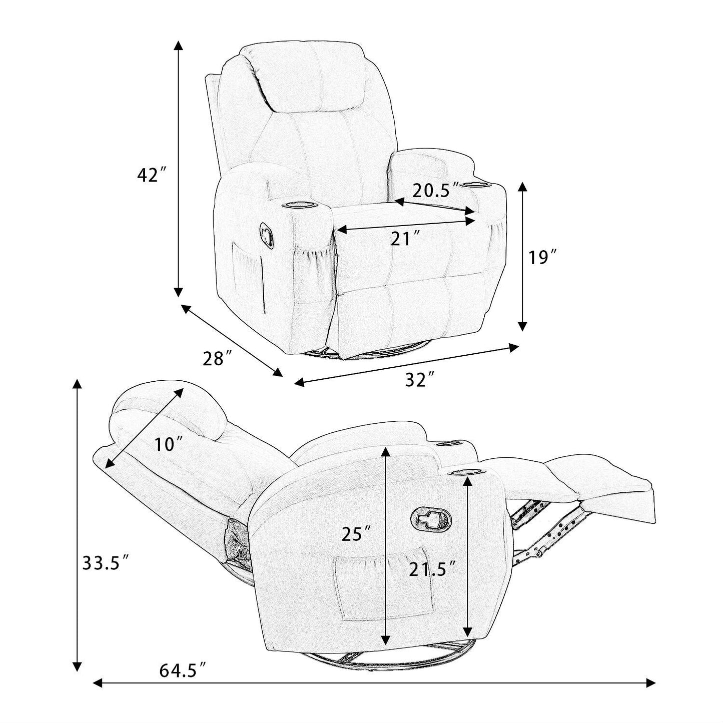 Fauteuil inclinable de massage Homall, canapé de salon pivotant en tissu