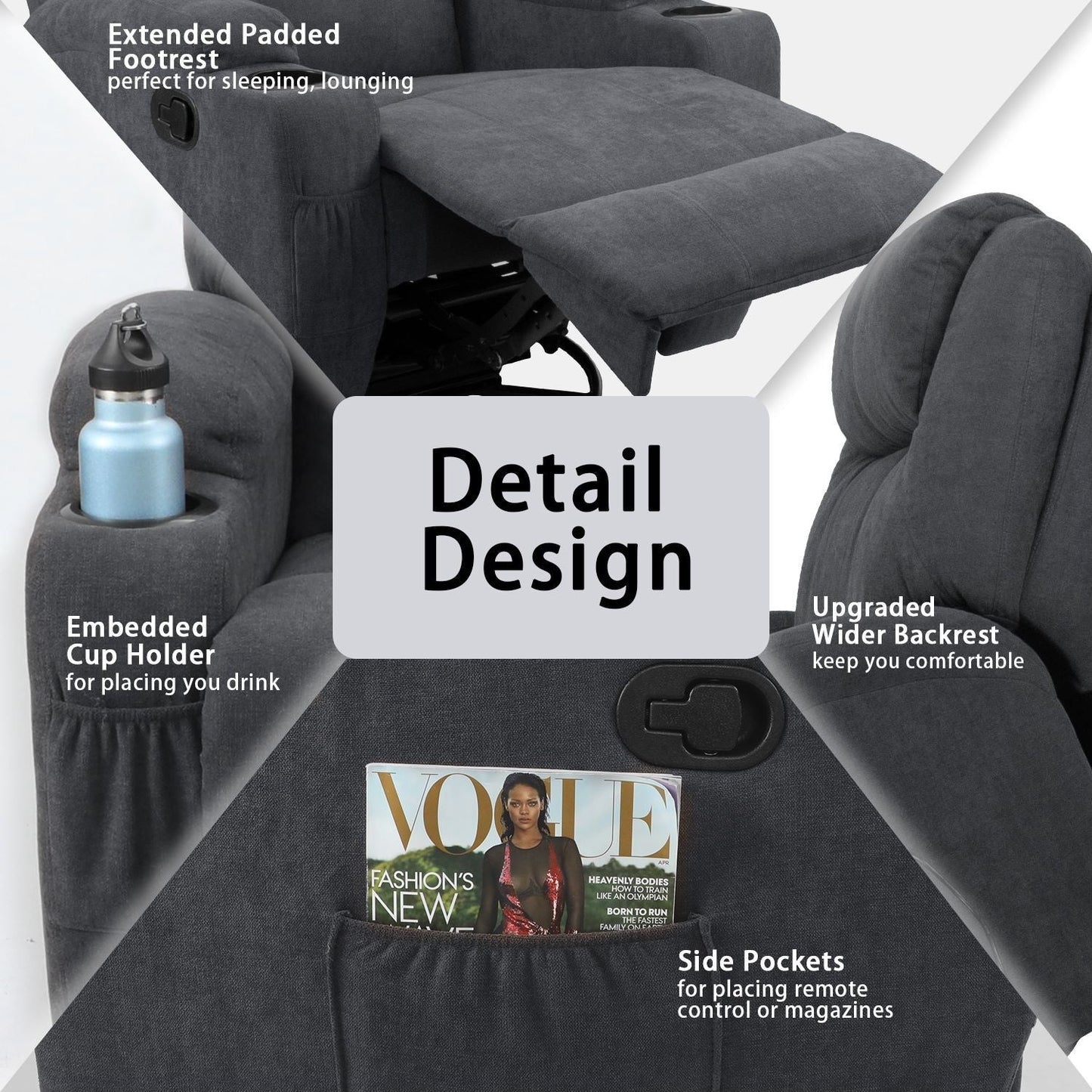 Fauteuil inclinable de massage Homall, canapé de salon pivotant en tissu